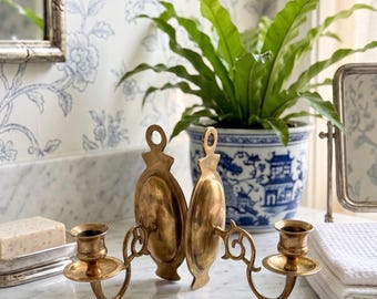 Vintage Solid Brass Wall Sconces | Colonial Revival Candle Holders, Grandmillennial Decor