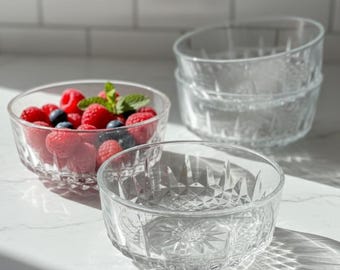 Vintage Arcoroc France 6 Inch Sunburst Glass Fruit Bowls Set of 4