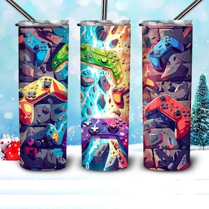 Gaming Controller Tumbler Wrap | Gift For Gamer | Console Gaming 20 Oz Skinny Tumbler Png Sublimation Design | Gamer Girl | Gamer Boy