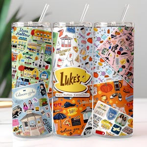Cozy Town Tumbler Wrap PNG, 20oz Coffee Shop Theme Cup Design, Fall Aesthetic Digital Download, Cute Small Town Collage Art