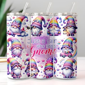 Cute Pastel Gnome Tumbler Wrap, 20 oz Skinny Wrap, Sublimation Design, Gnome Design Gift, Gnome Lady, Gonk, Straight Wrap, Digital Download