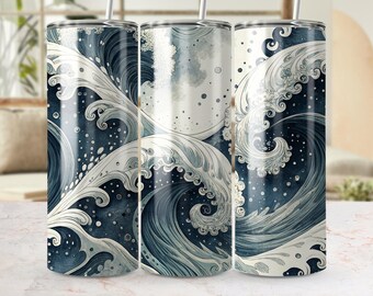 Blue Ocean Waves Tumbler Wrap: Nautical Sublimation Art (Digital Download)