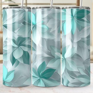 Teal Flower Tumbler Wrap Png, Floral Tumbler Design, 20oz Skinny Tumbler Sublimation, Digital Download, Cup Wrap Design