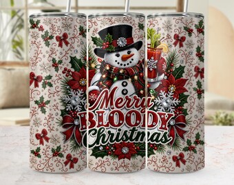 Bloody Mary Snowman Tumbler Wrap PNG, Funny Adult Christmas Drink Sublimation Design (Digital Download)