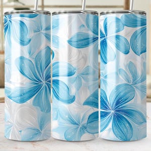 Blue Floral Tumbler Wrap Png, Flower Tumbler Design, Sublimation Tumbler Wrap, 20oz Skinny Tumbler, Digital Download, Summer Tumbler Png