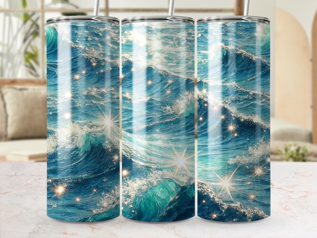 Wave Wraps Tropical Ocean Waves Tumbler Wrap PNG, Digital Tumbler Wrap Design ...