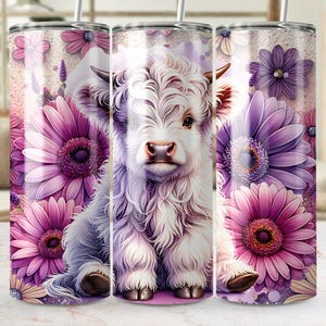 Highland Cow Tumbler Wrap PNG, Floral Cow Design, Cute Animal Tumbler, 20oz Skinny Tumbler Design, Digital Download, Flower Cow