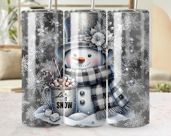 Snowman Tumbler Wrap: Winter Holiday Snowflake Design (PNG)