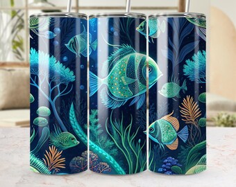 Tropical Fish Tumbler Wrap: Vibrant Ocean Scene (Digital PNG)