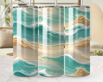 Beach Waves Tumbler Wrap PNG: 20 Unzen Skinny Tumbler Sublimation Design (Digitaler Download)