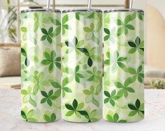 Green Floral Tumbler Wrap PNG, Spring Flower Sublimation Design (Digital Download)