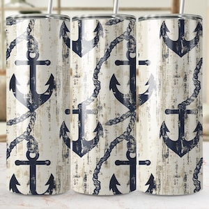 Nautical Anchor Tumbler Wrap Png, Ocean Theme Tumbler Design, 20 Oz Straight/Tapered Tumbler Png, Sublimation Design, Digital Download