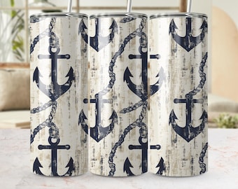 Nautical Anchor Tumbler Wrap, Ocean Rope Design (Digital Download)