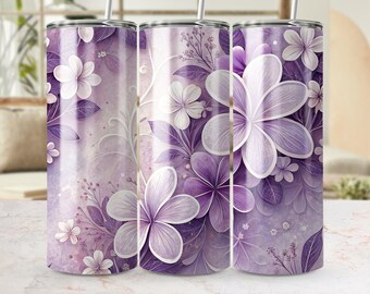 Purple Floral Tumbler Wrap: Watercolor Flower Design (Digital Download)