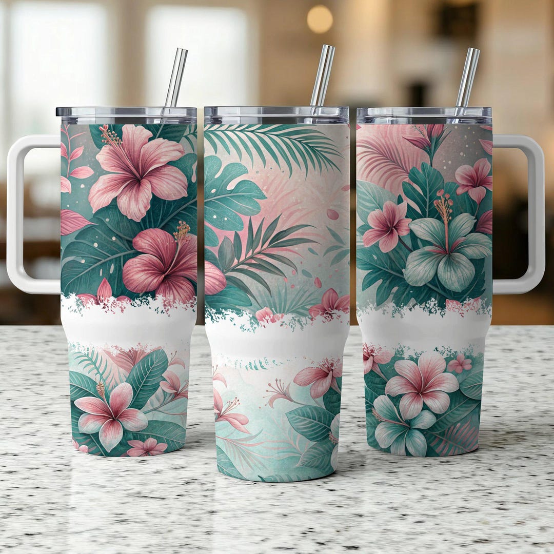 Uganda Tumbler Cup - Hibiscus Flower Pattern and The Pearl of Africa Text TS04 main image 0