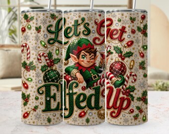 Funny Elf Christmas Tumbler Wrap PNG, Adult Holiday Party Sublimation Design (Digital Download)