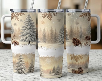Winter Forest Tumbler Wrap: Snowy Pine Trees, Pine Cones (PNG Digital Download)