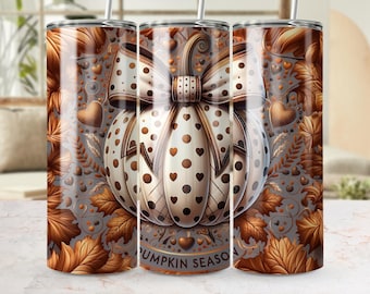 Pumpkin Season Tumbler Wrap PNG: Fall Leaves Design (Digital Download)