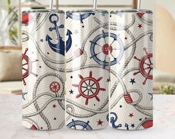 Nautical Anchor Tumbler Wrap PNG: Marine Wheel Design (Digital Download)