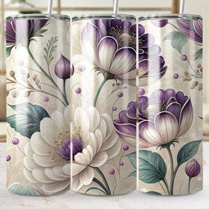 Floral Tumbler Wrap Png, Purple White Flower Design, Digital Download, Seamless Tumbler Wrap, Printable Tumbler Wrap Decal