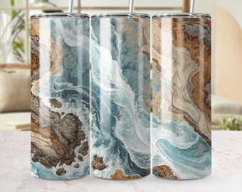 Ocean Wave Tumbler Wrap: Strand Aquarell Design (20 Unzen Skinny Tumbler PNG Digital Download)