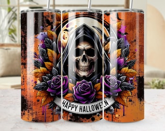Grim Reaper Tumbler Wrap: Spooky Halloween Design (Digital PNG File)