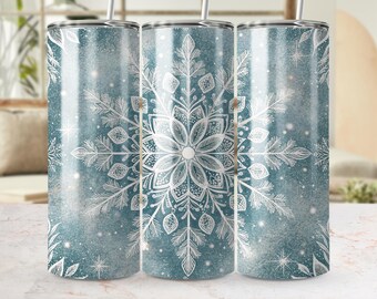 Winter Snowflake Tumbler Wrap PNG: Christmas Holiday Cup Design (Digital Download)