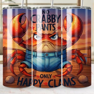 Zabawny Krab Tumbler Wrap Png, Bez spodni Crabby, Szczęśliwe małże, Prezent dla miłośnika plaży, Natychmiastowe pobieranie, Projekt sublimacji, Projekt kubka