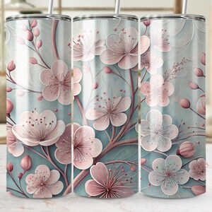 花柄タンブラーラップ PNG、デジタルダウンロード、桜デザイン、昇華ラップ、20 オンス スキニータンブラー、春の花