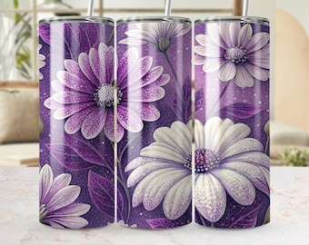 Purple Daisy Tumbler Wrap: Floral Sublimation Design (Digital Download)