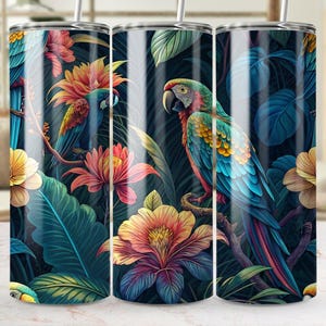 Tropical parrot tumbler wrap PNG, colorful bird floral art digital file, parrot jungle design for tumbler, instant download