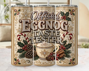 Official Eggnog Taste Tester Christmas Tumbler Wrap PNG, Festive Holiday Design (Digital Download)