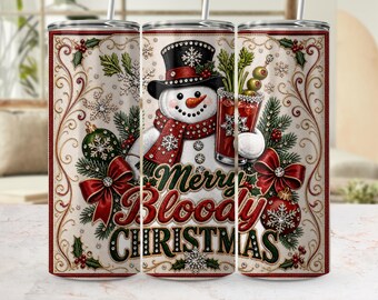 Bloody Mary Snowman Christmas Tumbler Wrap PNG, Funny Holiday Drink Design (Digital Download)
