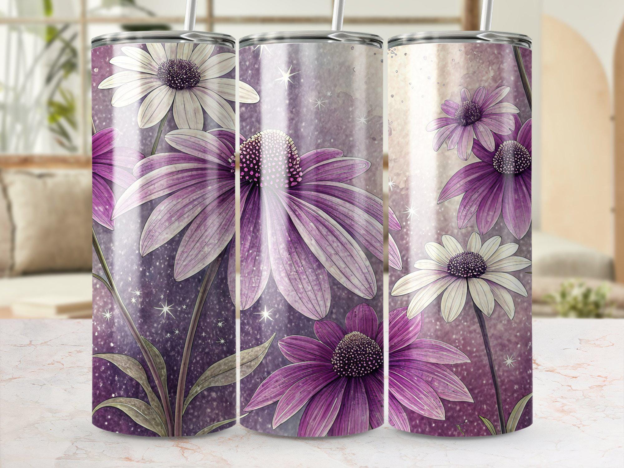 Purple Daisy Tumbler Wrap: Floral Seamless Design (20oz Tumbler