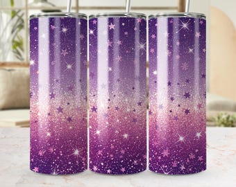 Envoltorio para vaso Noche Estrellada: Purpurina Rosa Ombre (Diseño Digital)