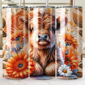 Highland Cow Tumbler Wrap Png, Floral Cow 20oz Skinny Tumbler Design, Cute Cow Sublimation Design, Digital Download For Tumblers