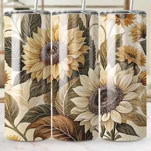 Sunflower Tumbler Wrap Png, Floral Tumbler Design, 20oz Skinny Tumbler Sublimation, Fall Tumbler Wrap, Digital Download