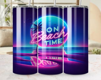 Retro Beach Time Tumbler Wrap: Seamless Summer Design (Digital Download)