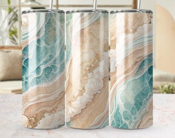Beach Waves Tumbler Wrap: Ocean Coastal Sublimation Design (PNG Digital Download)