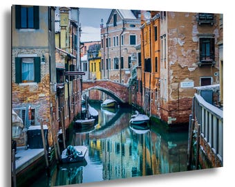 Venice Winter Snow Canal Print: Rialto Bridge, Italy Photography