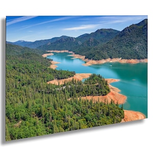 Lake Shasta in Northern California. Canvas Wall Art, Acrylic Lake Shasta boat scene wall decoration, Shasta Lake photography.