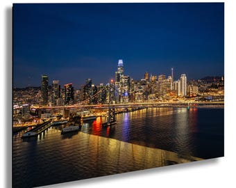 Impresión del horizonte de San Francisco: Paisaje nocturno del Puente de la Bahía, arte mural urbano