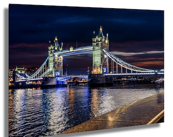 Tower Bridge at Night Print: London Thames River Wall Art
