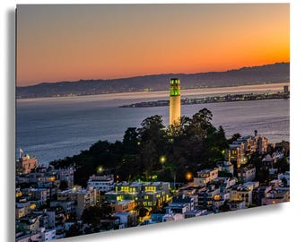 San Francisco Coit Tower Sunrise Art Print: Bay View Canvas or Acrylic