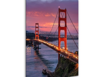 Golden Gate Sunset Bridge Fotografie: San Francisco City Map Wandkunst