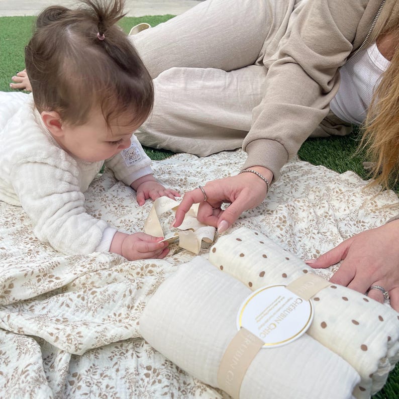 Vintage Baby Swaddle Muslin Blanket Lightweight Cotton Infant Wrap Breathable Fabric Natural Texture Soft Comfort Neutral Nursery Essential image 12