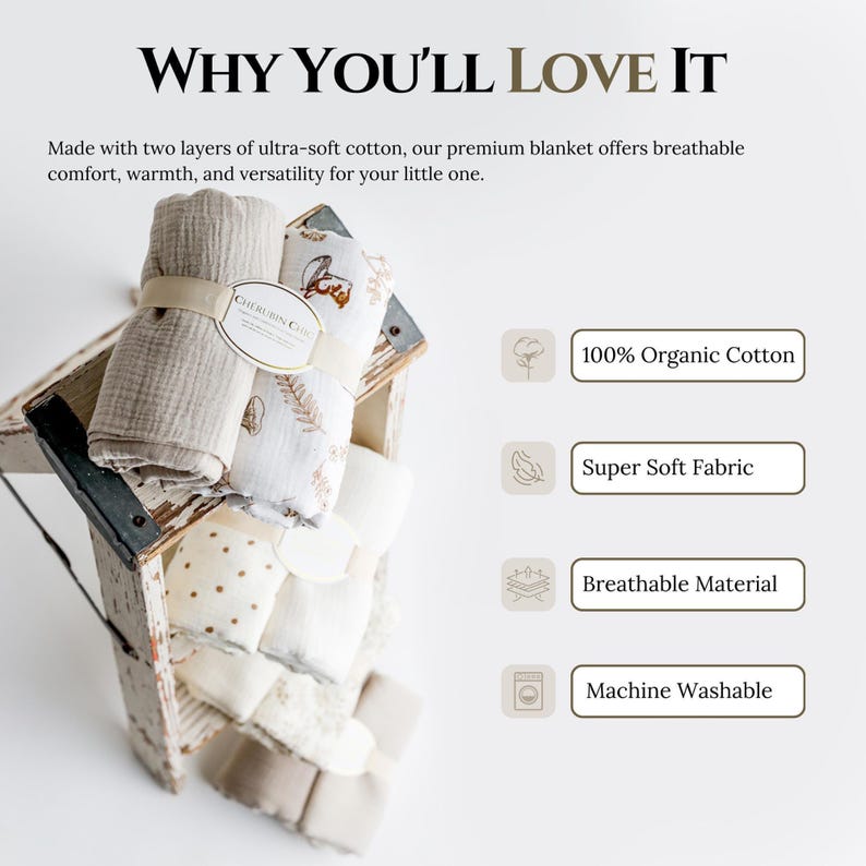 Vintage Baby Swaddle Muslin Blanket Lightweight Cotton Infant Wrap Breathable Fabric Natural Texture Soft Comfort Neutral Nursery Essential image 11