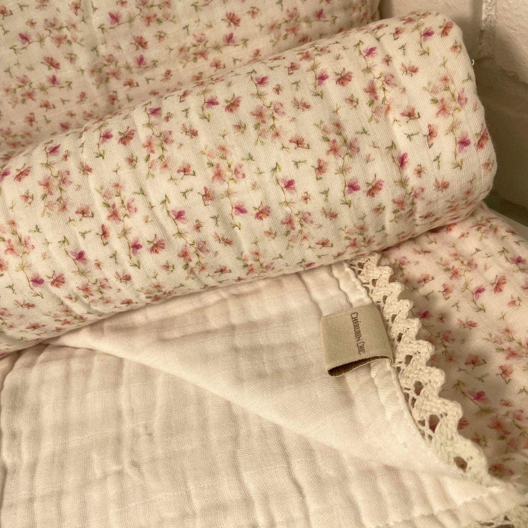 Organic Baby Bedding Pink Floral Pattern Design Cottage Style Nursery ...
