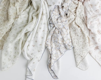 Baby Swaddle Blanket Set Nursery Essential Newborn Gift Gender Neutral Floral Design Bear Print Muslin Wrap Summer Breathable organic Cotton