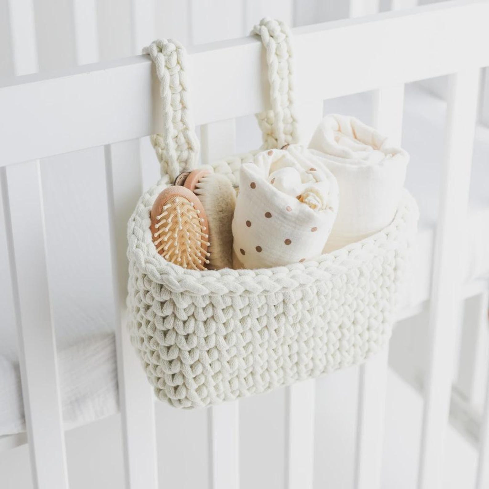 Crib Containers Crib Organizer White Nursery Storage Basket Handwoven Baby Organizer ...
